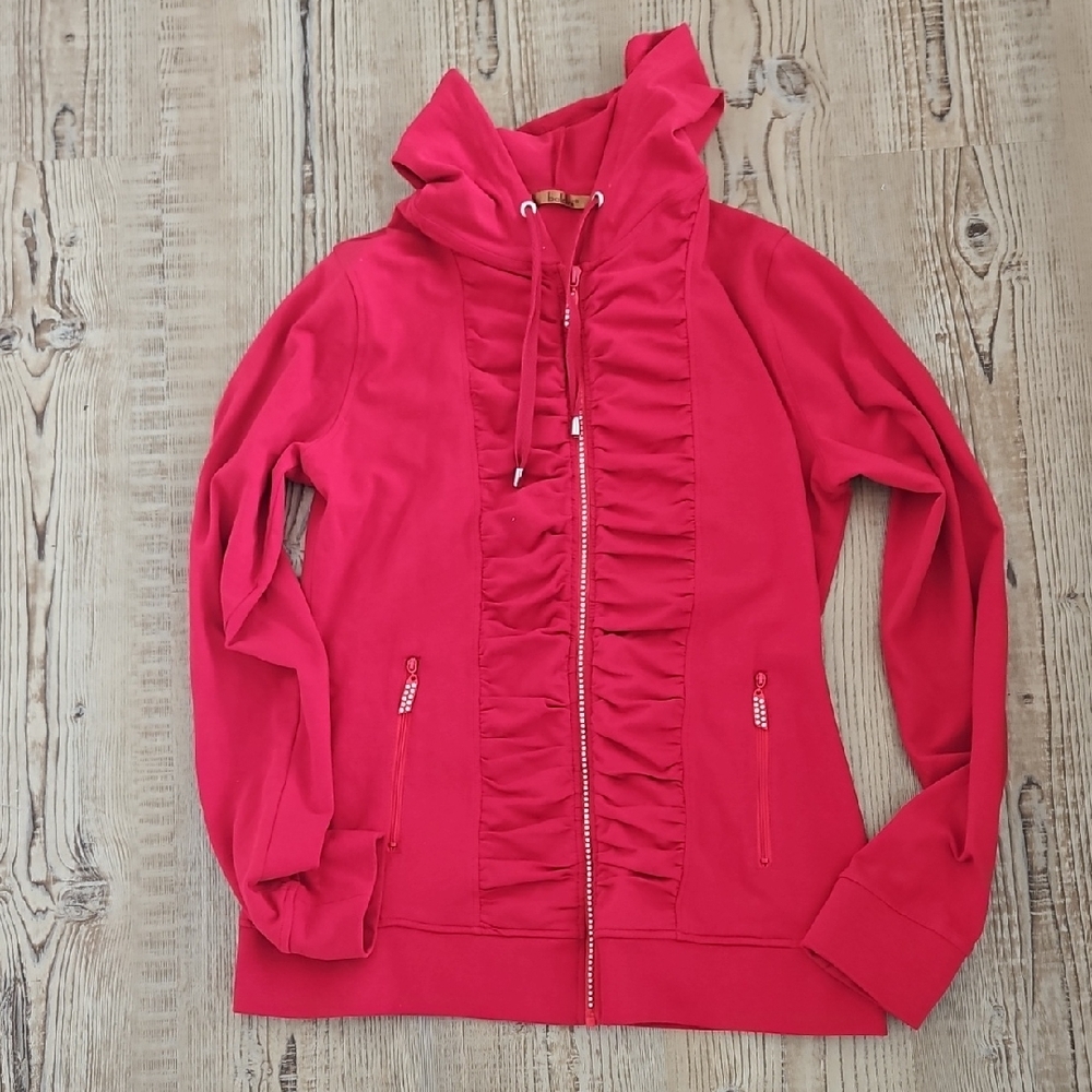 Y2k Belldini Bedazzled Red Ruffled Zip-Up Hoodie